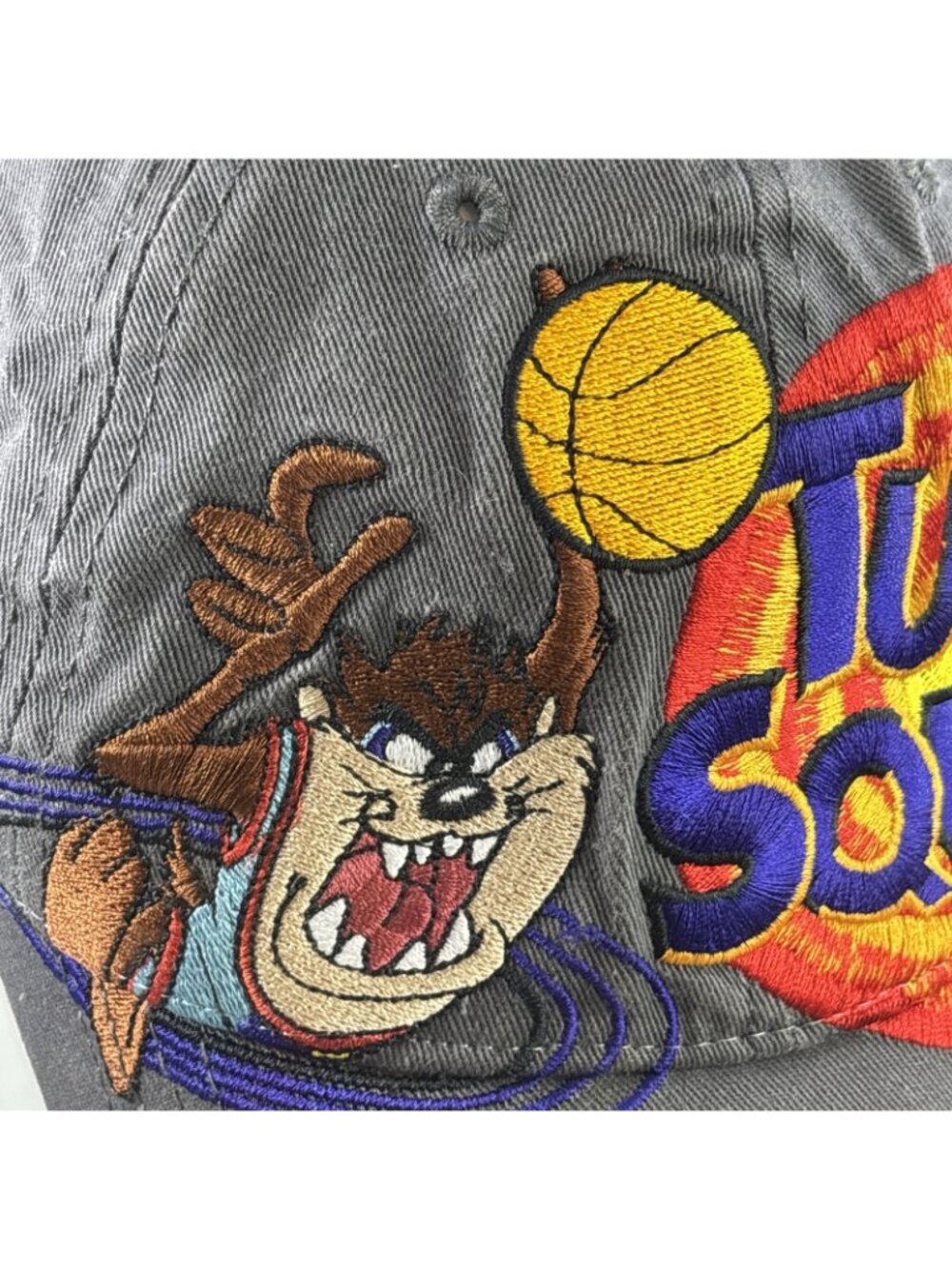 Vintage Space Jam Tazmanian devil Tune squad Strap back gray cap Hat - Picture 2 of 5